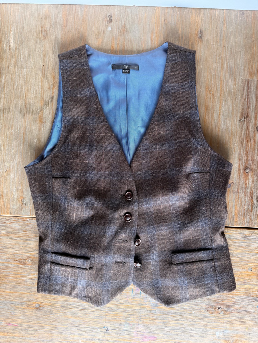 Classic Brown Checked women’s vest - Blue Lining